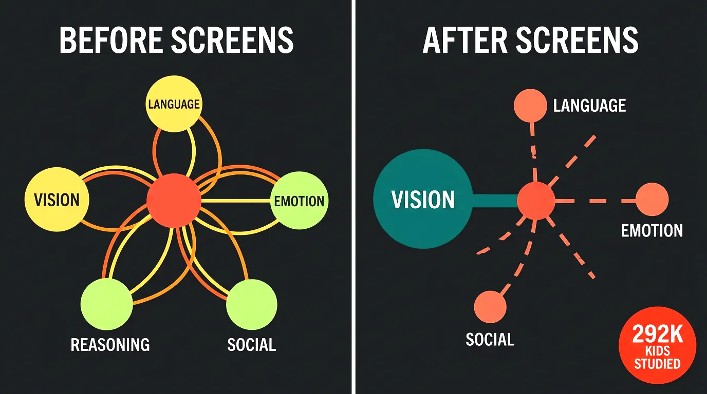 Diagram of premature brain specialization vs normal development
