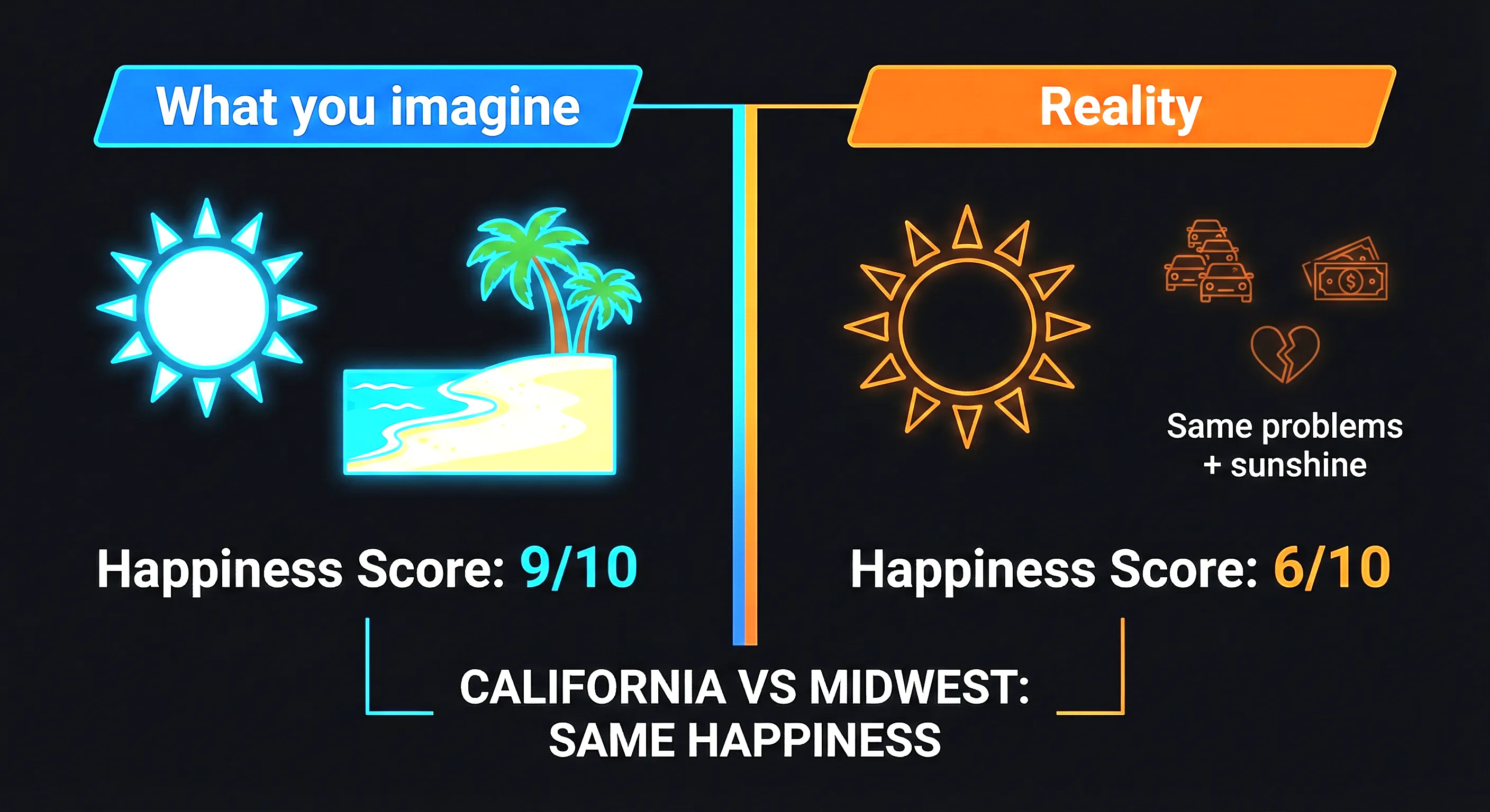 Person imagining ideal future vs the reality of adaptation