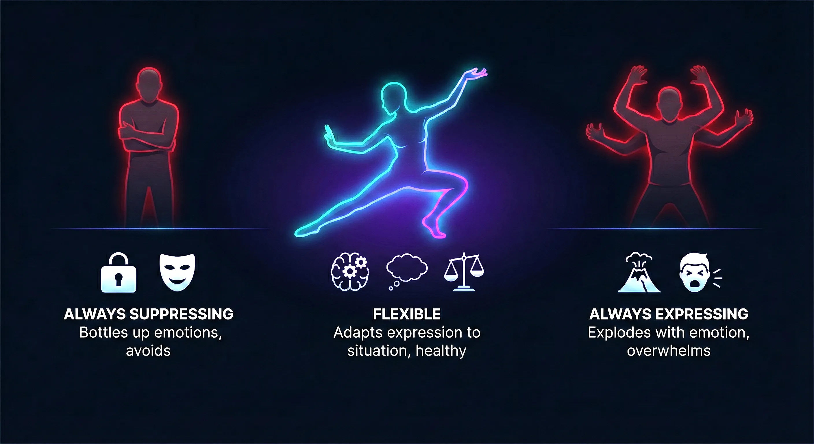 Two paths showing emotional approach vs avoidance with flexibility in the middle