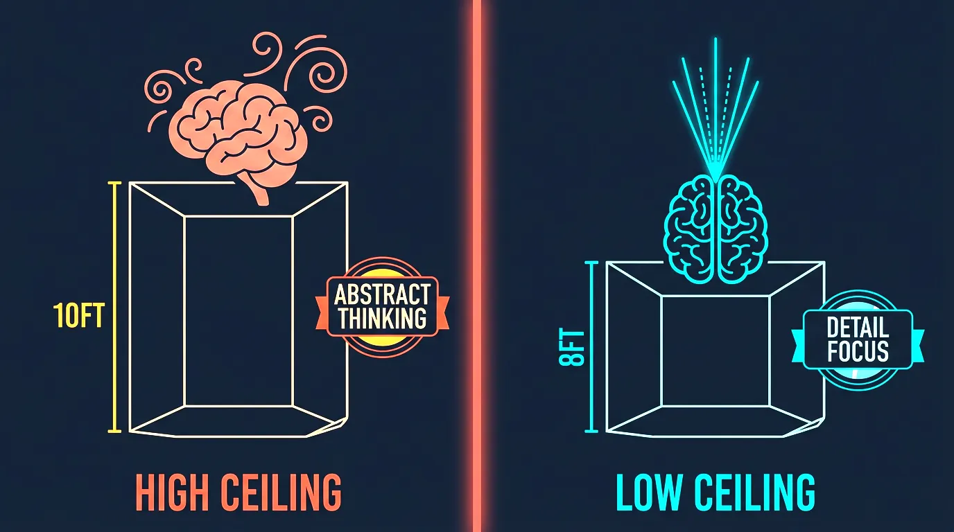Workspace design comparison showing optimal setups for creativity vs focus